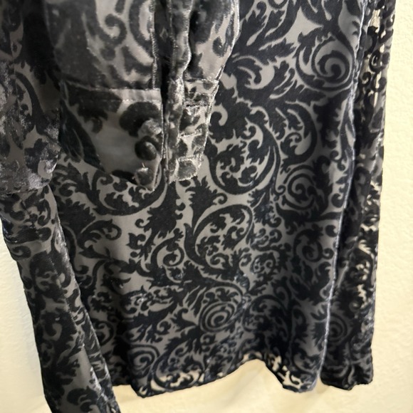 Vintage Talbots Women's Black Floral Velvet Burnout Whimsigoth Witchy Top Sz 16 - Picture 2 of 7